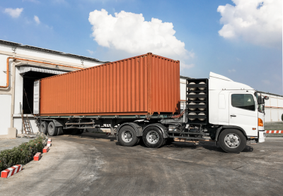 Truck with pallets of inventory waiting to be loaded